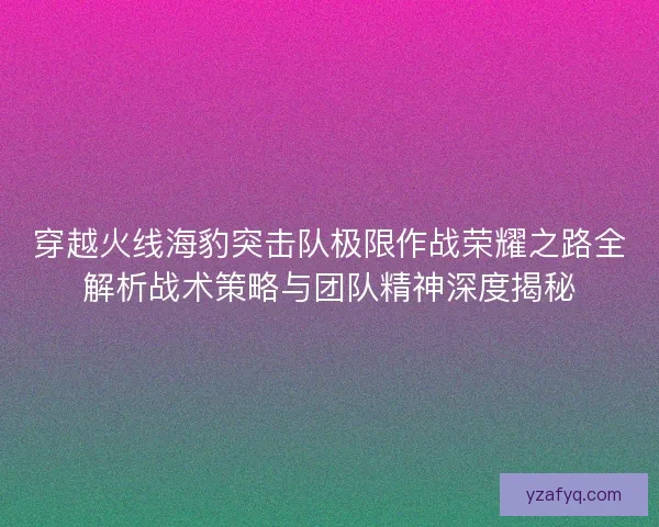 穿越火线海豹突击队极限作战荣耀之路全解析战术策略与团队精神深度揭秘