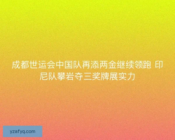 成都世运会中国队再添两金继续领跑 印尼队攀岩夺三奖牌展实力